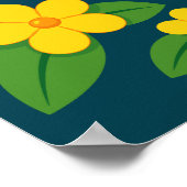 Helles gelbes Blumenmuster mit grünen Blättern Poster (Ecke)
