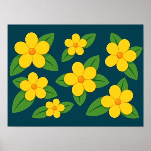 Helles gelbes Blumenmuster mit grünen Blättern Poster (Vorne)