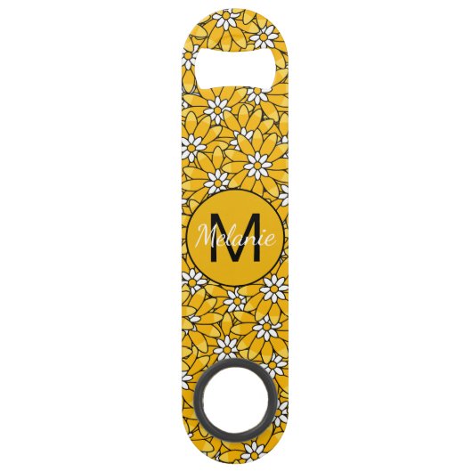 Helles gelbes Blumenmuster personalisiert Speed Flaschenöffner (Vorderseite)