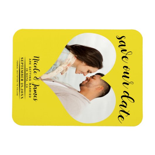 Helles Gelbes Herz Foto Hochzeit speichern Sie das Magnet (Horizontal)