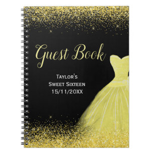 Helles gelbes Kleid Faux Glitter Sweet 16 Geburtst Notizblock