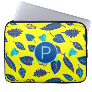 Helles Gelbes Tropisches Blattmuster Monogramm Laptopschutzhülle