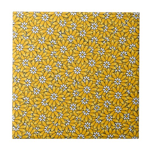 Helles gelbes überlappendes Blumenmuster Fliese (Vorderseite)