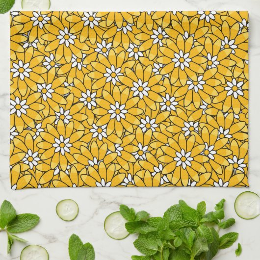 Helles gelbes überlappendes Blumenmuster Geschirrtuch (Gefaltet)