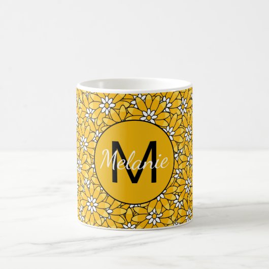 Helles gelbes überlappendes Blumenmuster Kaffeetasse (Mittel)