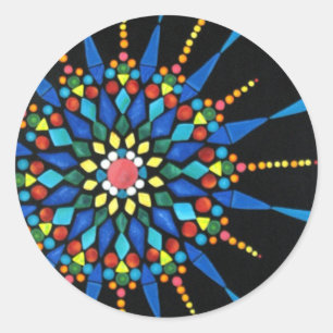 Helles Gemstone-Mosaik auf schwarzen Aufklebern Runder Aufkleber