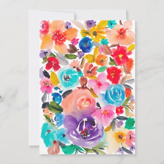 Helles, gewagtes, modernes Brautparty mit Blumenmu Einladung (Rückseite)