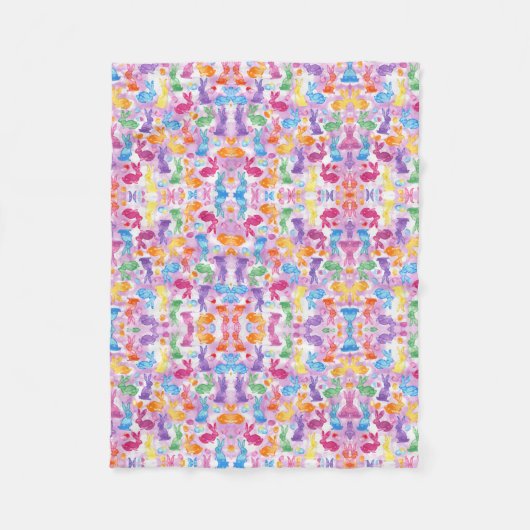 Helles glückliches Osterfest Bunny Watercolor Blan Fleecedecke (Vorderseite)