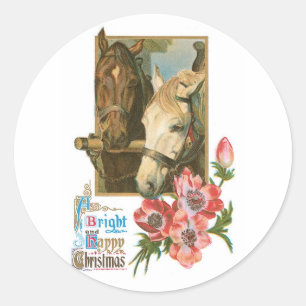 Helles glückliches Weihnachten - Vintage Pferde Runder Aufkleber
