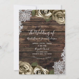 Helles Gold Glamour Blumen Rosen Rustikales Holz S Einladung