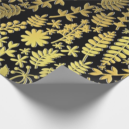 Helles Gold & Silver Weihnachtsbaum Muster Schwarz Geschenkpapier (Ecke)