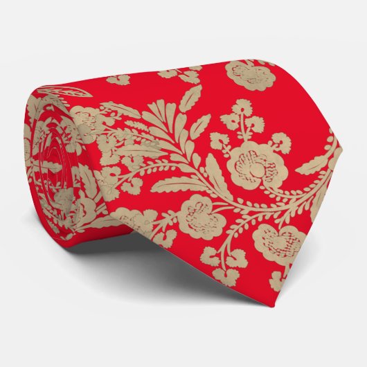 Helles Gold und rotes Blumengeschenk Krawatte (Gerollt)