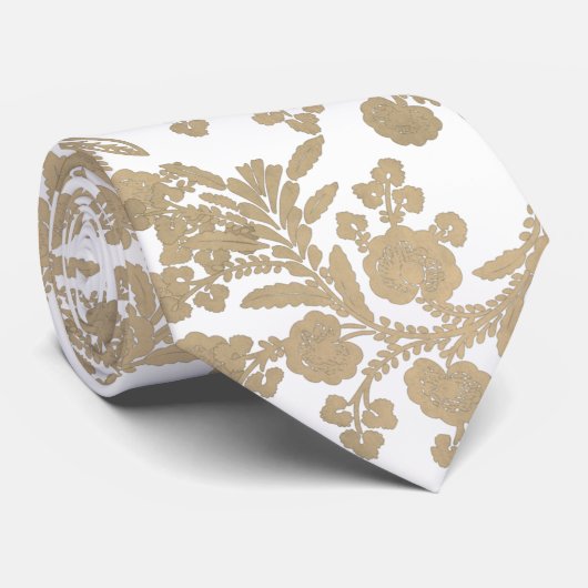 Helles Gold und weißes Blumengeschenk Krawatte (Gerollt)