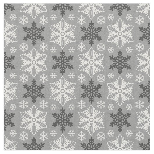 Helles, graues Schwarz Winter Weißes Schneeflocken Stoff (Nahaufnahme)