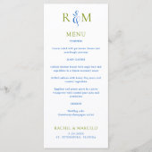 Helles Green Blue Simple Monogram Wedding Menu Menükarte (Vorderseite)