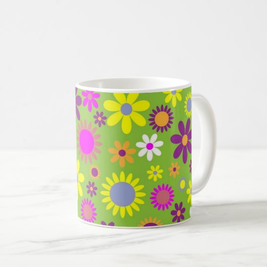 Helles Green Blume Power Pattern Kaffeetasse (VorderseiteRechts)