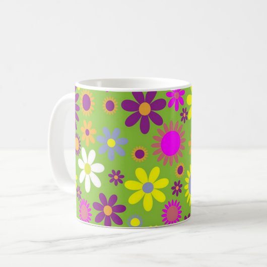 Helles Green Blume Power Pattern Kaffeetasse (Vorderseite Links)