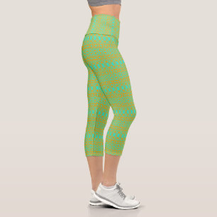 Helles Green und Orange Muster Capri Leggings