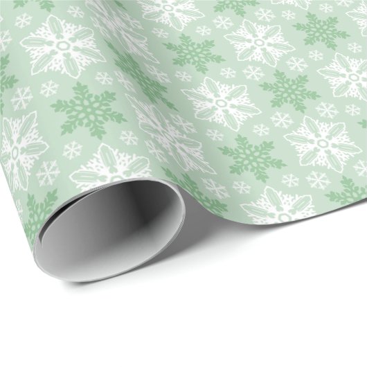 Helles Green und Winter White Snowflake Muster Geschenkpapier (Rolleneckpunkt)