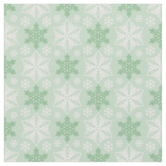 Helles Green und Winter White Snowflake Muster Stoff (Nahaufnahme)
