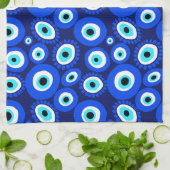 Helles griechisches Augenmuster auf dem blaublauen Geschirrtuch (Gefaltet)