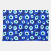 Helles griechisches Augenmuster auf dem blaublauen Geschirrtuch (Horizontal)