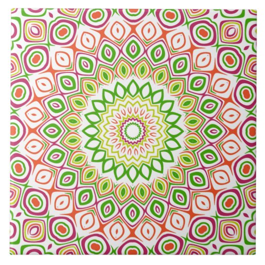 Helles Grün und Magenta Mandala-Muster Fliese (Vorderseite)