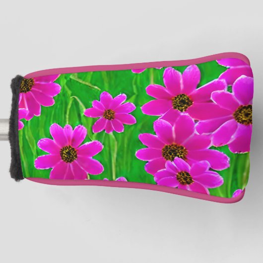 Helles, grünes und rosa Blume-Muster Golf Headcover (Vorderseite)