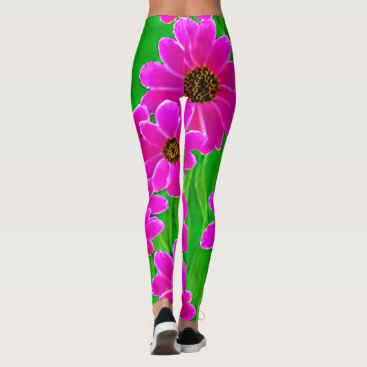 Helles, grünes und rosa Blume-Muster Leggings (Rückseite)