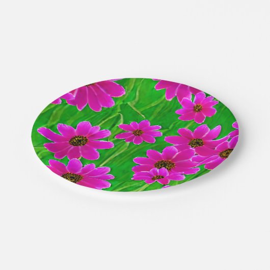 Helles, grünes und rosa Blume-Muster Pappteller (Schrägansicht)