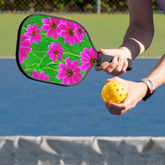 Helles, grünes und rosa Blume-Muster Pickleball Schläger (InSitu)