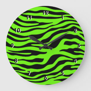 Helles Grünes Zebra-Tierdruckmuster Große Wanduhr