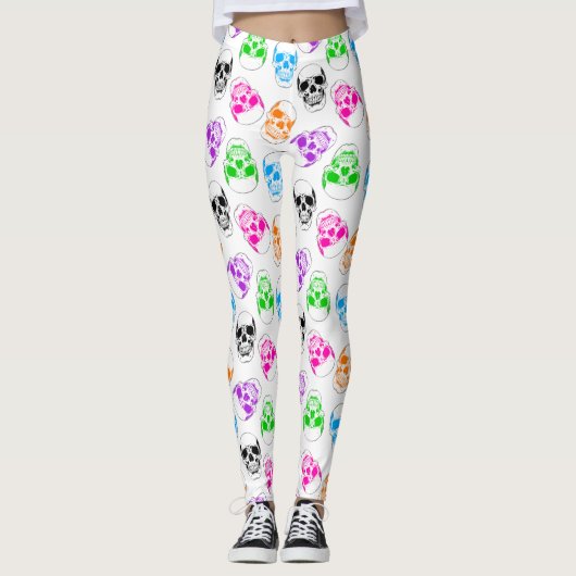 Helles Halloween farbenfrohe Schädelleder Leggings (Vorderseite)