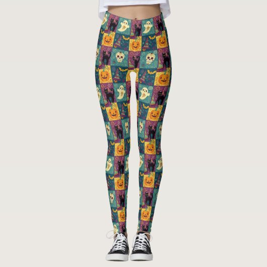 Helles Halloween Patchwork Print Leggings (Vorderseite)