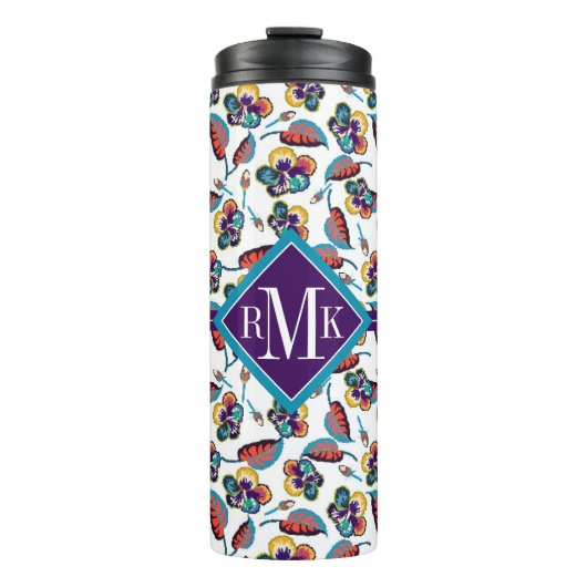 Helles Hibiskus-Muster des Monogramm-| Thermosbecher (Vorderseite)