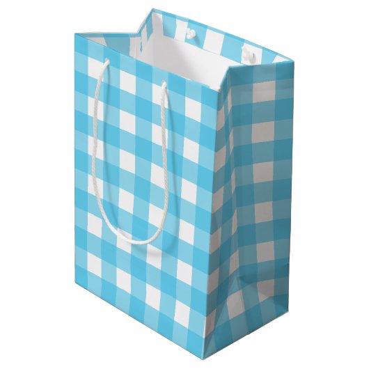 Helles Himmelblau Gingham Mittlere Geschenktüte (Rückseite Schrägansicht)