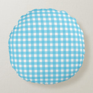 Helles Himmelblau Gingham Rundes Kissen