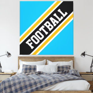 Helles Himmelblau Orange Schwarz FOOTBALL Streifen Leinwanddruck