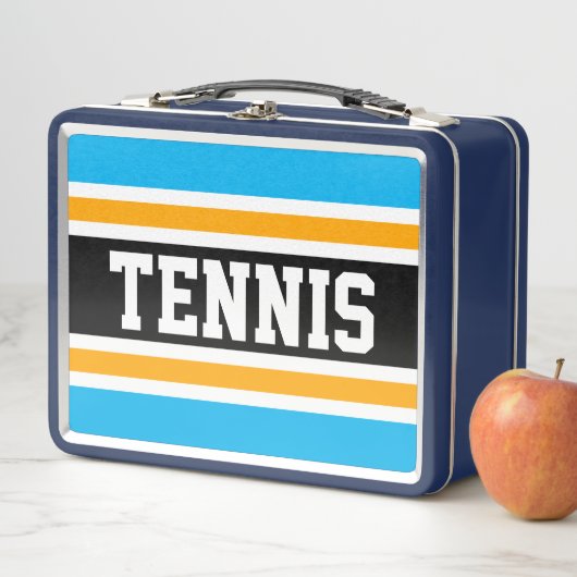 Helles Himmelblau Schwarz-weiß Gelbe TENNIS Streif Metall Brotdose (Beispiel)