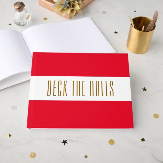 Helles Holiday Red White Stripes "DECK THE HALLS" Gästebuch (Vorderseite Offen)