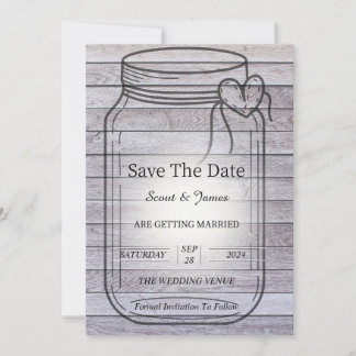 Helles Holz Hintergrund mit Herz Mason Jar Save The Date