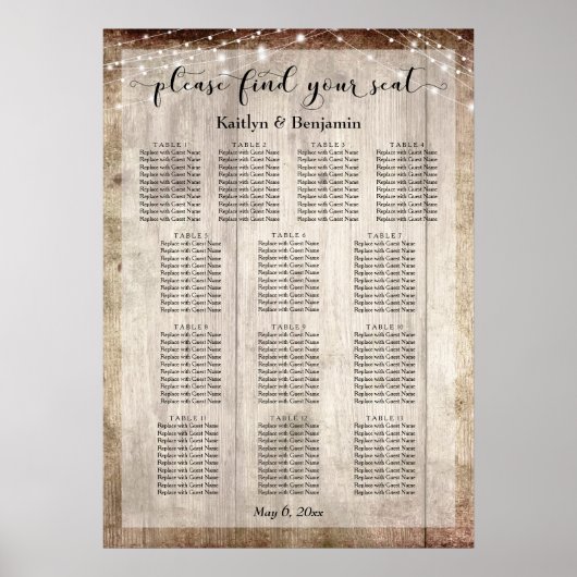 Helles Holz & Lights Hochzeitssitzdiagramm Poster (Vorne)