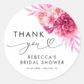 Helles Hot Pink Floral Brautparty Vielen Dank Runder Aufkleber (Vorderseite)