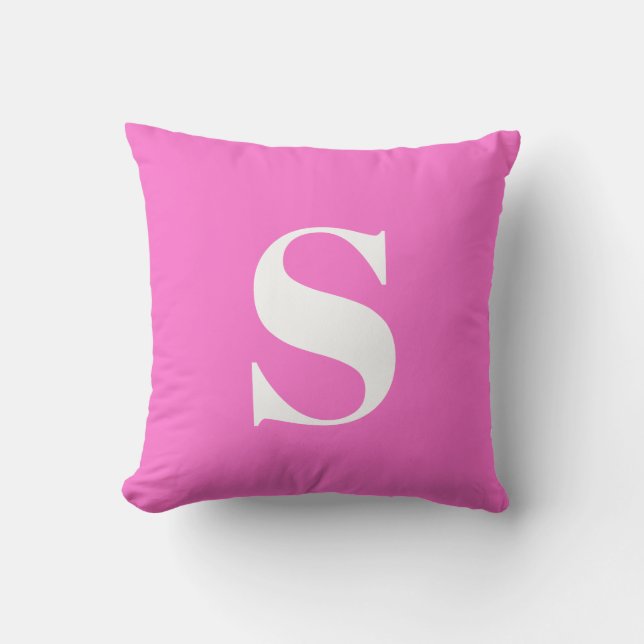 Helles Hot Pink Initial Mit Monogramm Outdoor Pill Kissen (Vorderseite)