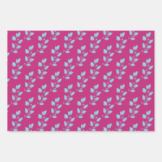 Helles Hot Pink & Pastellblau Wasserfarbe Botanisc Geschenkpapier Set (Vorderseite)