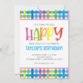 Helles Kariert Happy Birthday Party Einladung (Vorderseite)