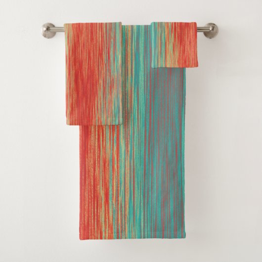 Helles Korallenrot Türkis Abstrakt Badetuch Set (Insitu)