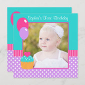 Helles Kuchen-Polka-Punkt-Mädchen-1. Einladung (Vorne/Hinten)