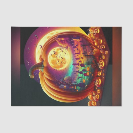 Helles Kürbispapier Friedhof Halloween Dekoupage Seidenpapier (Vorderseite)