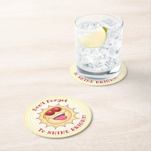 Helles Lächeln Sunshine Runder Pappuntersetzer (Vor Ort)